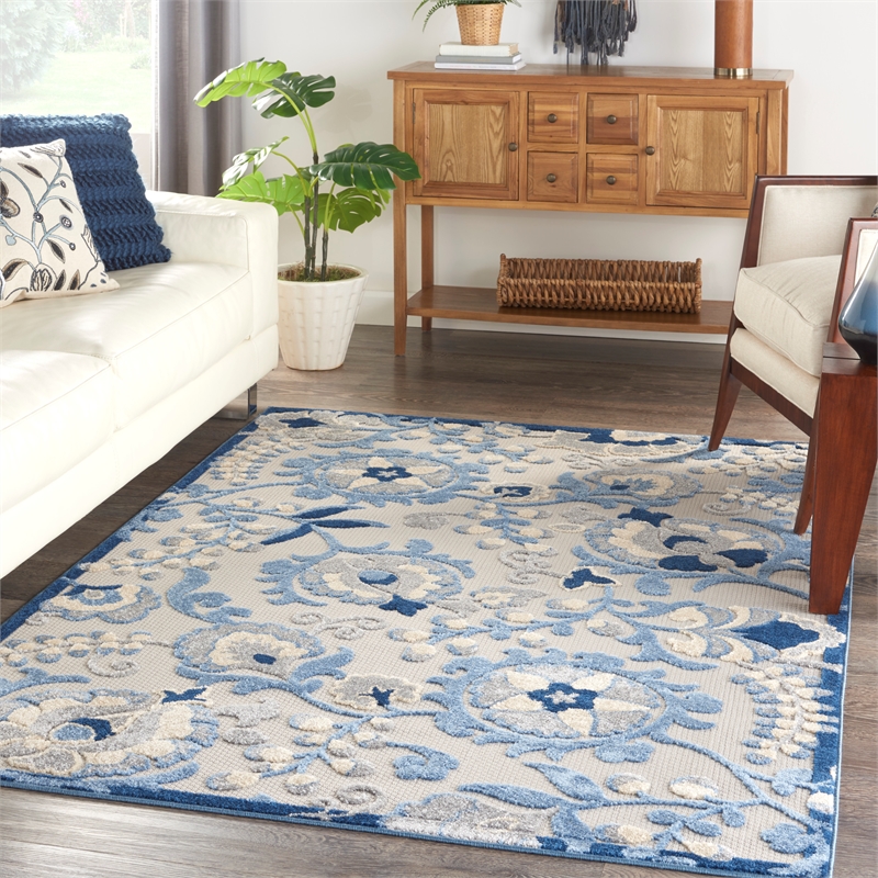 Nourison Aloha 5' x 8' Blue Gray Fabric Farmhouse Area Rug (5' x 8')