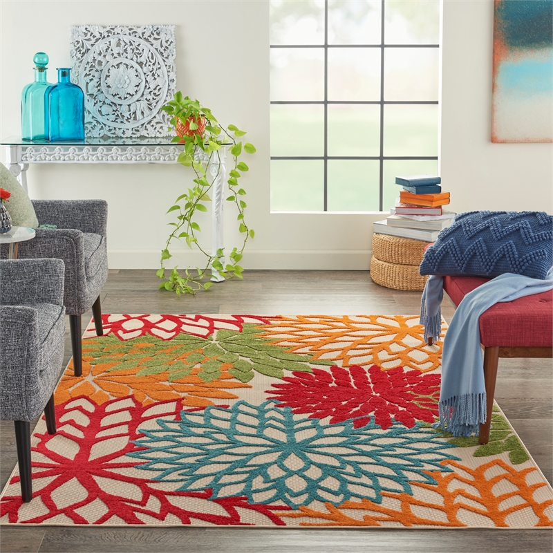 Nourison Aloha 5' x 8' Green Fabric Tropical Area Rug (5' x 8')
