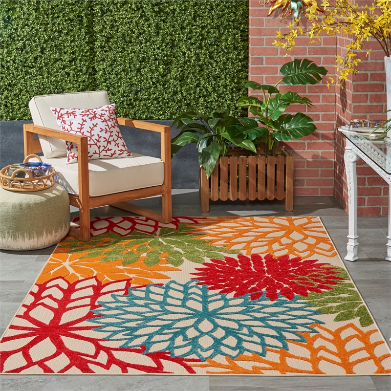 Nourison Aloha 5' x 8' Green Fabric Tropical Area Rug (5' x 8')