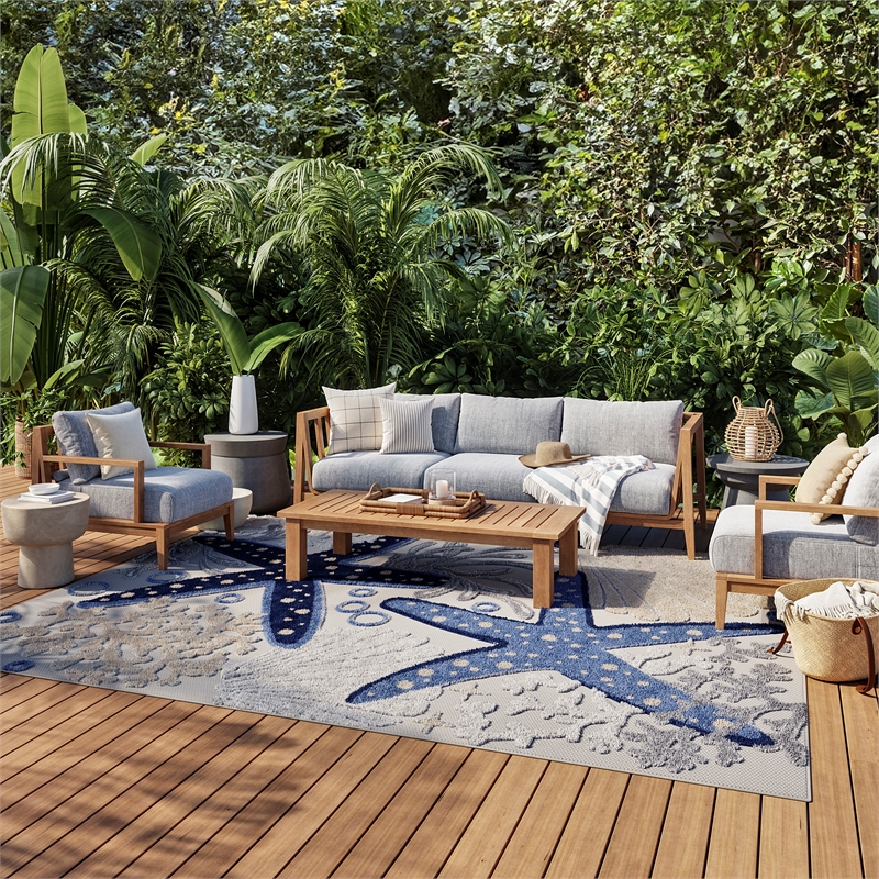 Nourison Aloha 12' x 15' Blue/Grey Outdoor Indoor/Outdoor Rug Polypropylene