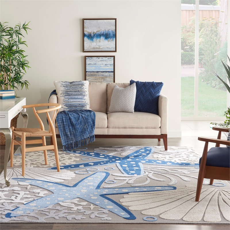 Nourison Aloha 12' x 15' Blue/Grey Outdoor Indoor/Outdoor Rug Polypropylene