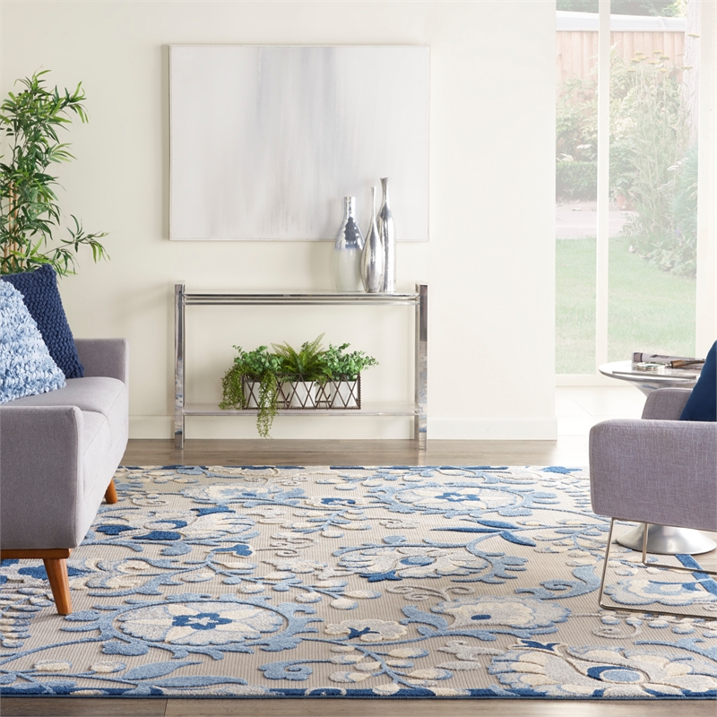 Nourison Aloha 12' x 15' Blue Gray Fabric Farmhouse Area Rug (12' x 15')