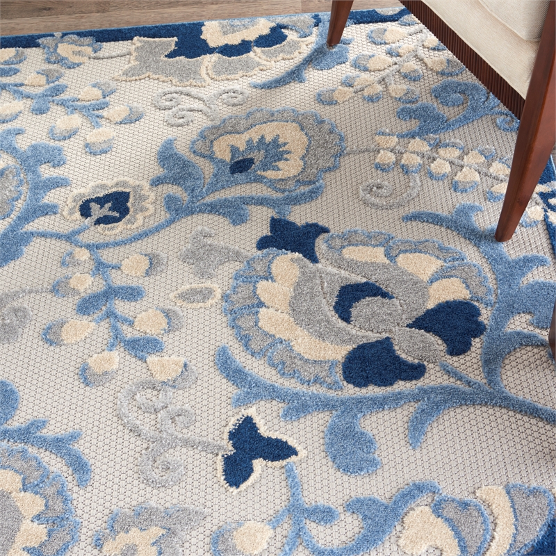 Nourison Aloha 4' x 6' Blue Gray Fabric Farmhouse Area Rug (4' x 6')