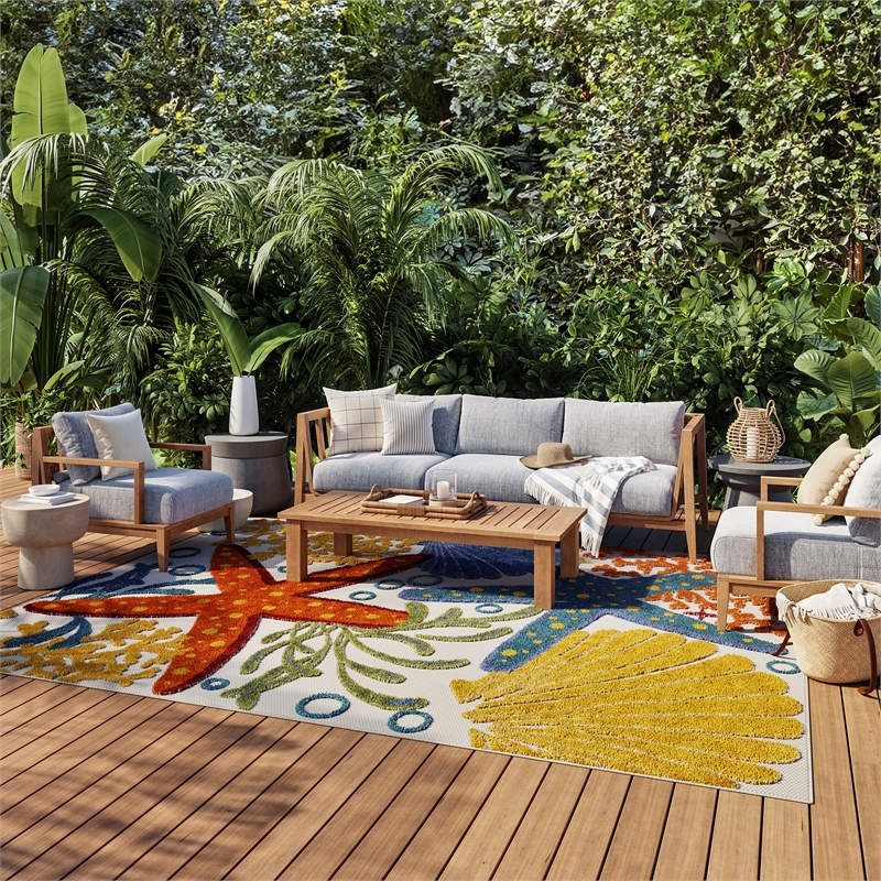 Nourison Aloha 12' x 15' Multicolor Outdoor Indoor/Outdoor Rug Polypropylene