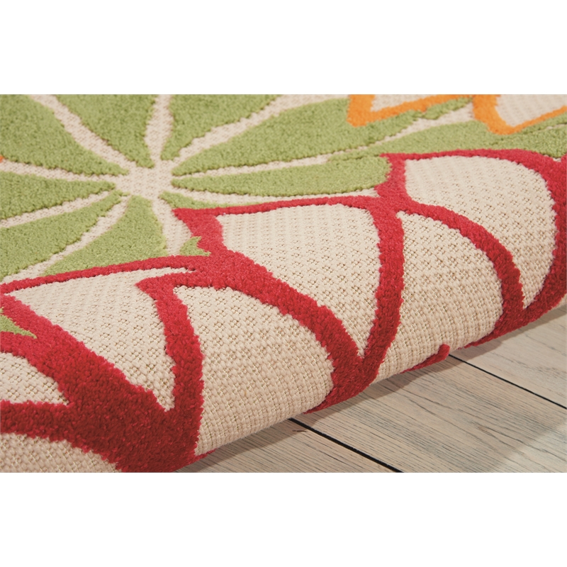 nourison aloha 4' x 6' green fabric tropical area rug (4' x 6')