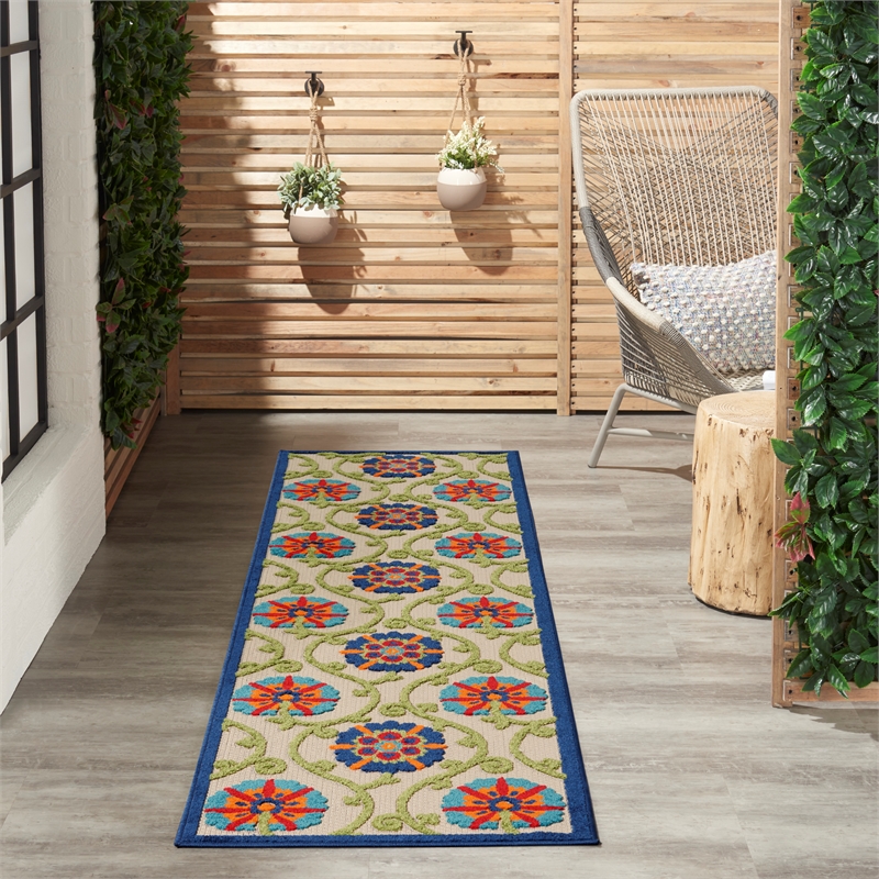 Nourison Aloha 2' x 6' Blue/Multicolor Outdoor Indoor/Outdoor Rug