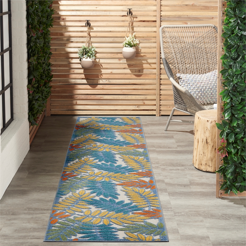 Nourison Aloha 12' Runner Ivory Multicolor Fabric Tropical Area Rug (12' Runner)