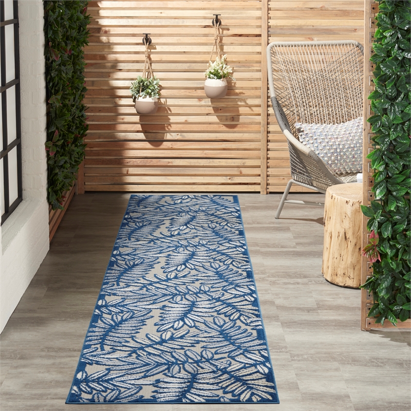 Nourison Aloha 12' Runner Ivory Navy Fabric Tropical Area Rug (12' Runner)