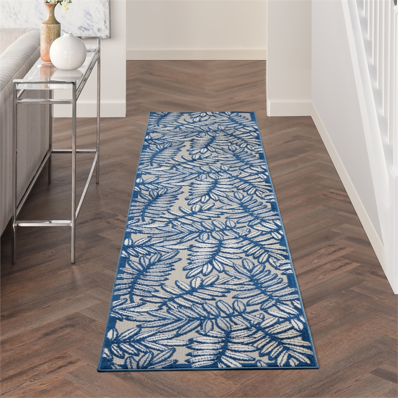 Nourison Aloha 12' Runner Ivory Navy Fabric Tropical Area Rug (12' Runner)