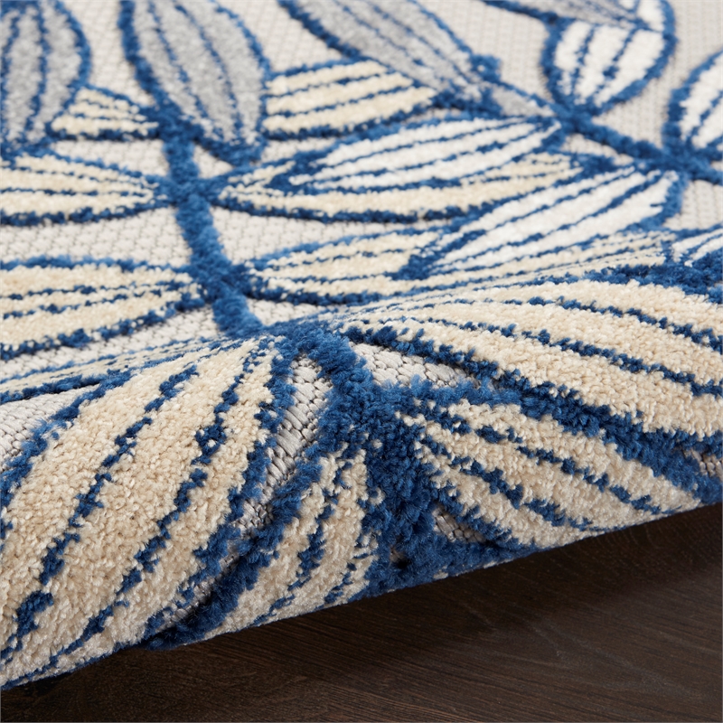Nourison Aloha 12' Runner Ivory Navy Fabric Tropical Area Rug (12' Runner)