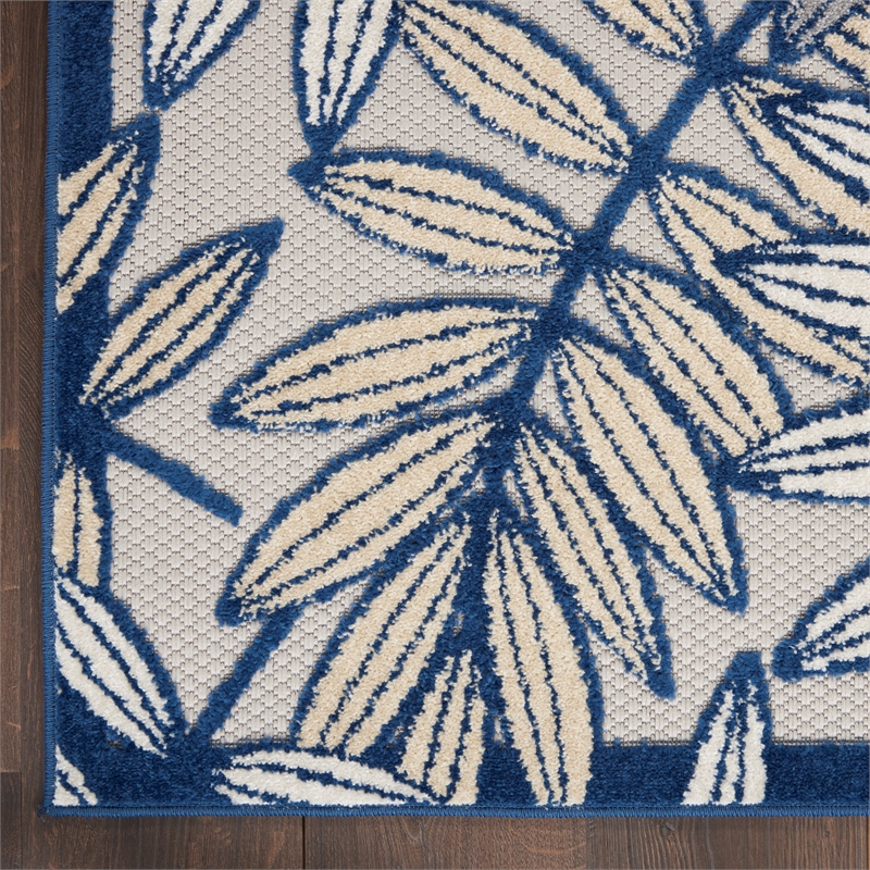 Nourison Aloha 12' Runner Ivory Navy Fabric Tropical Area Rug (12' Runner)