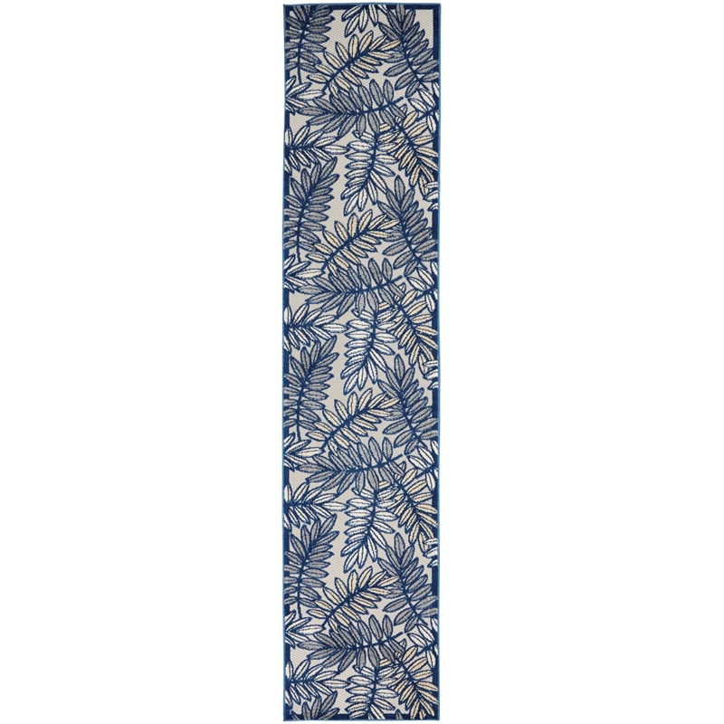 Nourison Aloha 12' Runner Ivory Navy Fabric Tropical Area Rug (12' Runner)
