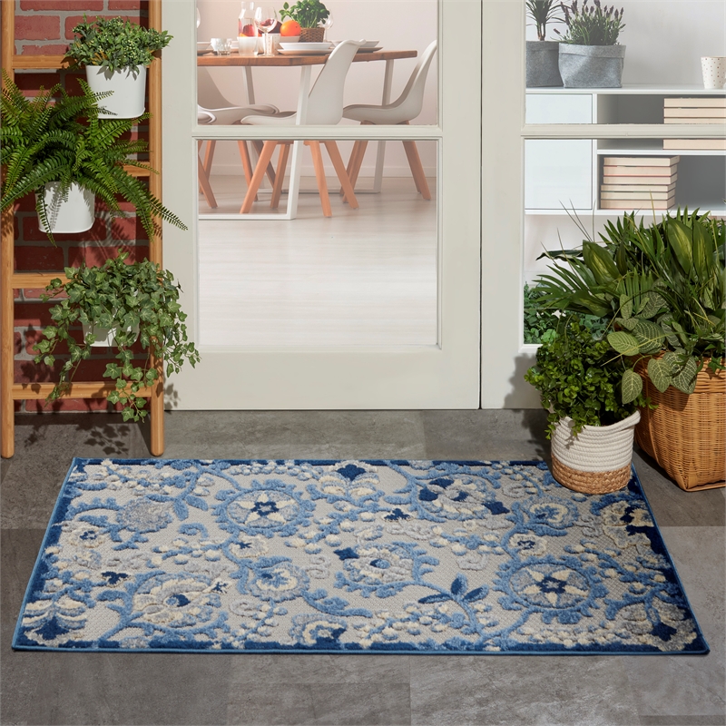 Nourison Aloha 3' x 4' Blue Gray Fabric Farmhouse Area Rug (3' x 4')