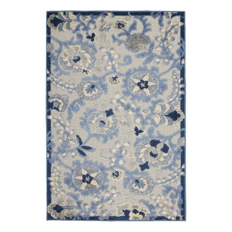 Nourison Aloha 3' x 4' Blue Gray Fabric Farmhouse Area Rug (3' x 4')