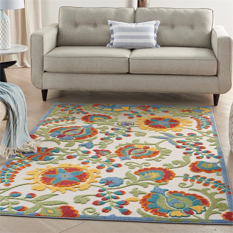 Nourison Aloha 4' x 6' Ivory Multicolor Fabric Farmhouse Area Rug (4' x 6')