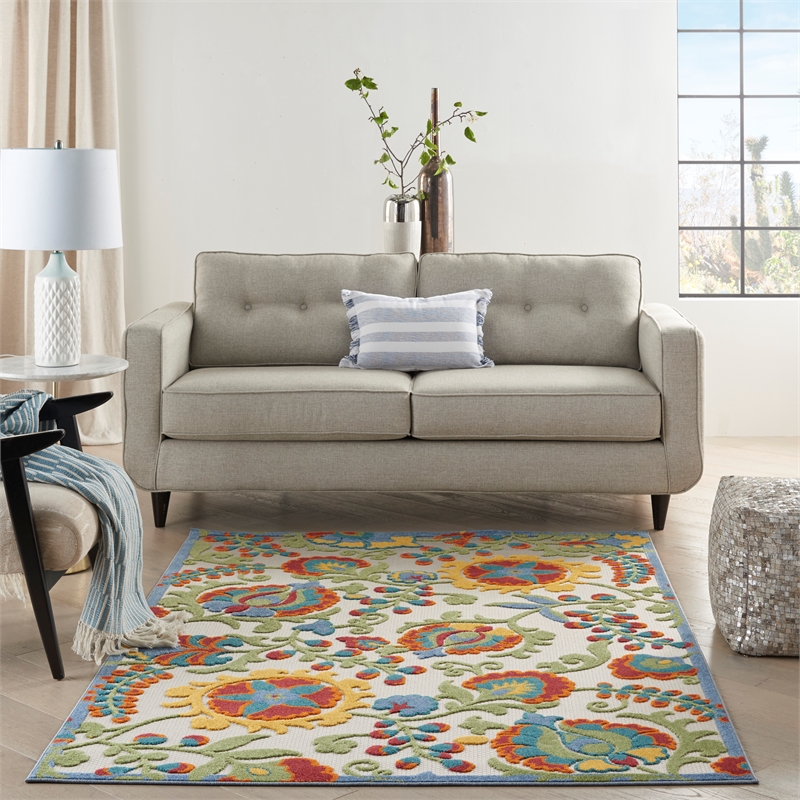 Nourison Aloha 4' x 6' Ivory Multicolor Fabric Farmhouse Area Rug (4' x 6')
