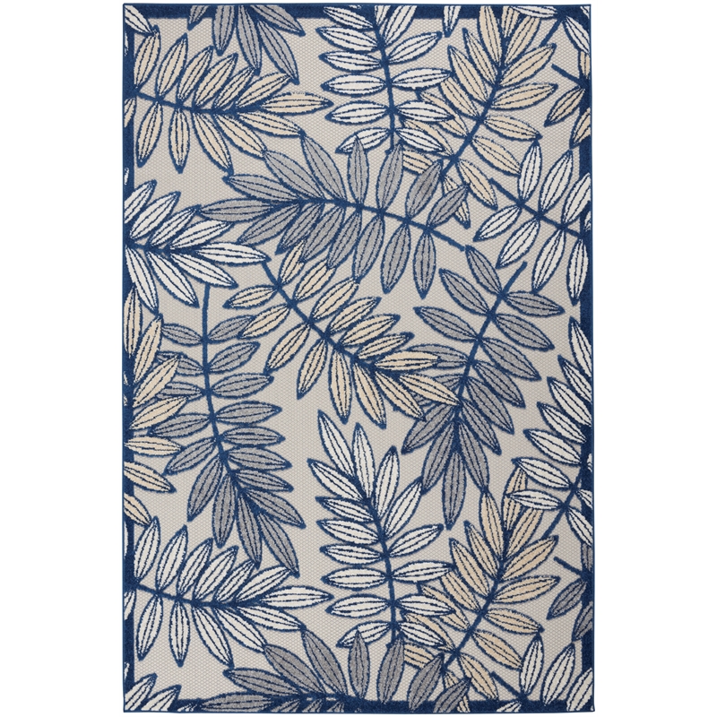 Nourison Aloha 4' x 6' Ivory Navy Fabric Tropical Area Rug (4' x 6')