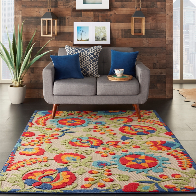 Nourison Aloha 4' x 6' Multicolor Fabric Farmhouse Area Rug (4' x 6')