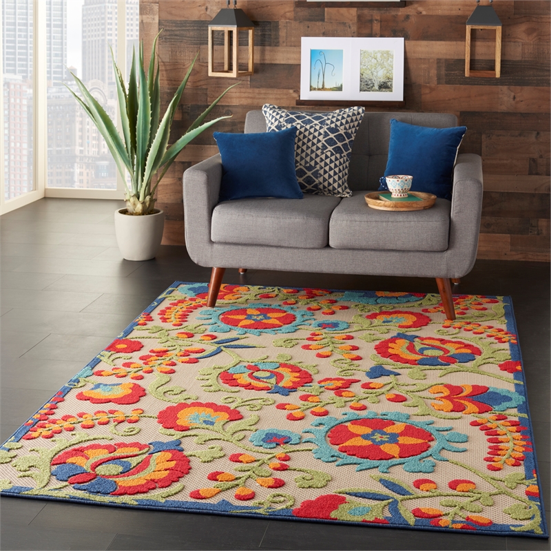 Nourison Aloha 4' x 6' Multicolor Fabric Farmhouse Area Rug (4' x 6')