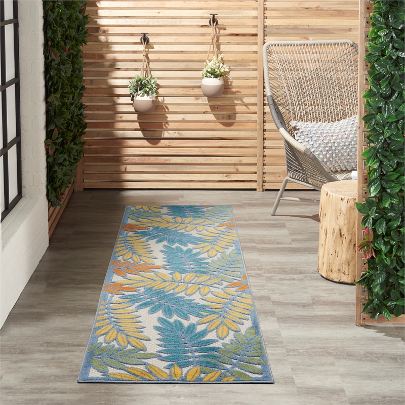 Nourison Aloha 6' Runner Ivory Multicolor Fabric Tropical Area Rug (6' Runner)
