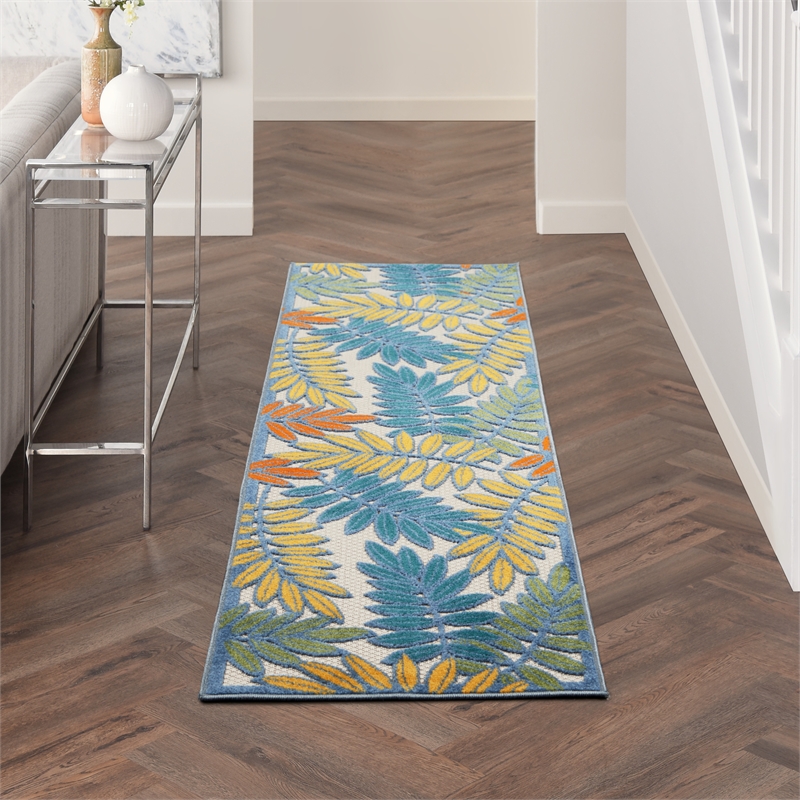 Nourison Aloha 6' Runner Ivory Multicolor Fabric Tropical Area Rug (6' Runner)