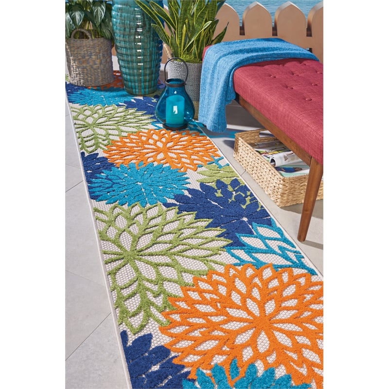 Nourison Aloha 12' Runner Multicolor Fabric Tropical Area Rug (12' Runner)