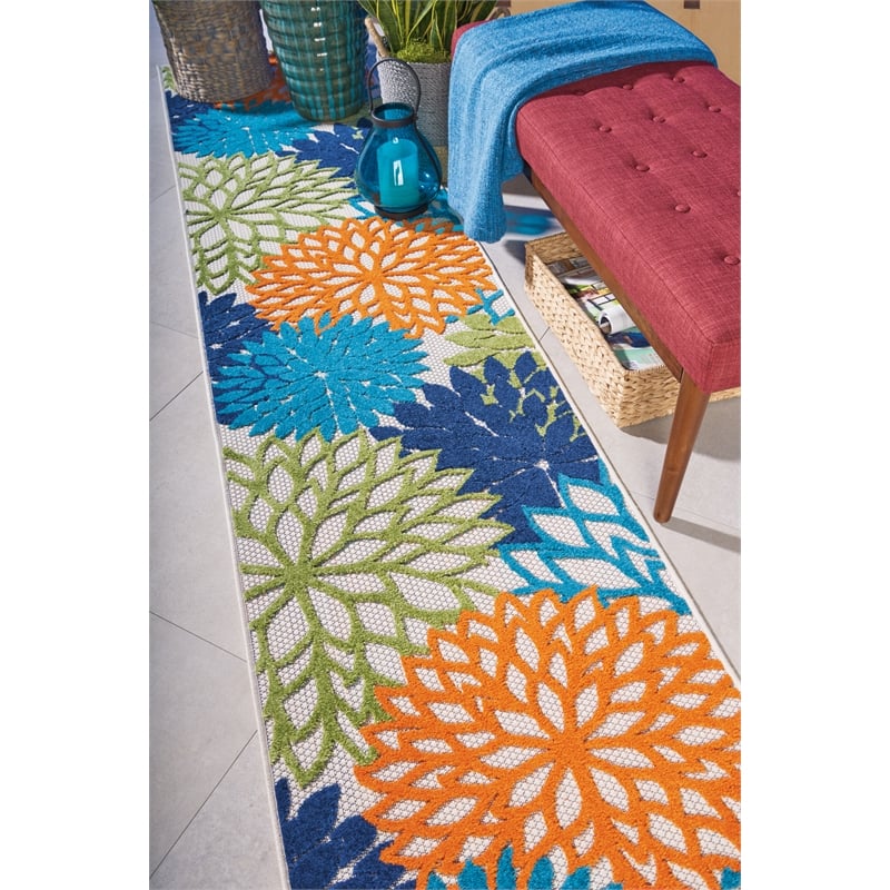 Nourison Aloha 12' Runner Multicolor Fabric Tropical Area Rug (12' Runner)