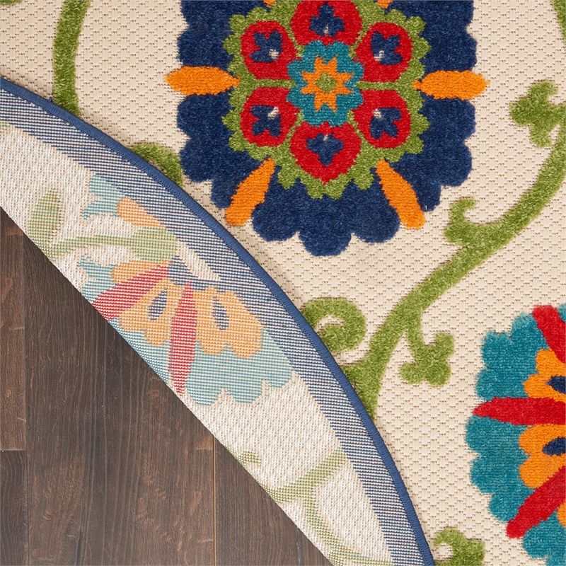Nourison Aloha 4' x ROUND Blue/Multicolor Outdoor Indoor/Outdoor Rug