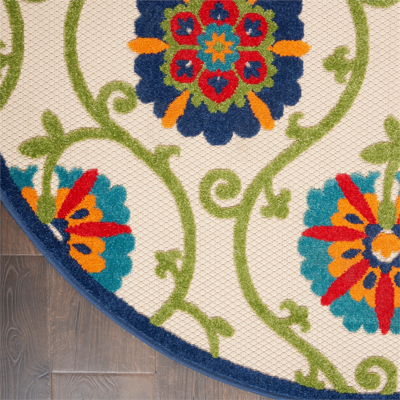 Nourison Aloha 4' x ROUND Blue/Multicolor Outdoor Indoor/Outdoor Rug