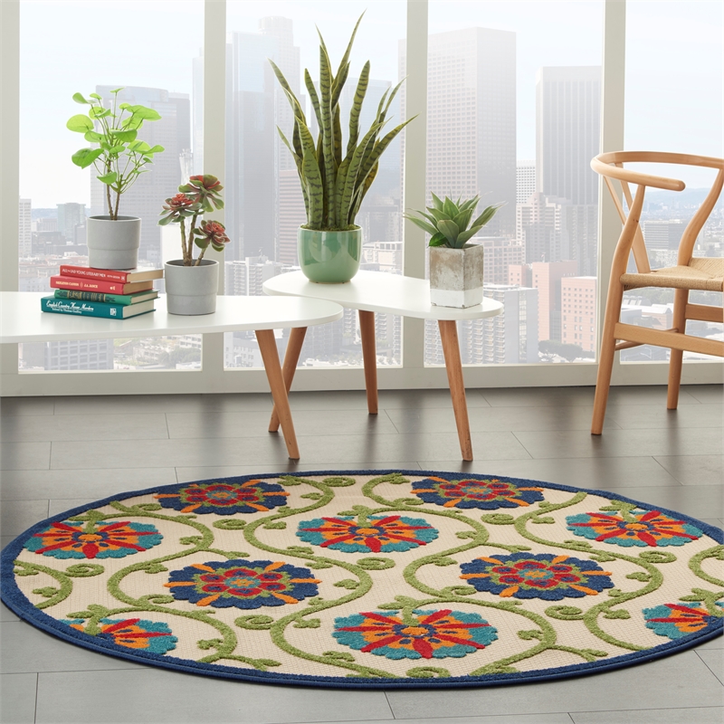 Nourison Aloha 4' x ROUND Blue/Multicolor Outdoor Indoor/Outdoor Rug