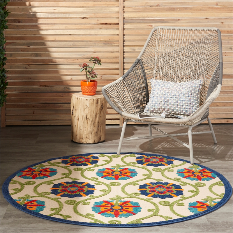Nourison Aloha 4' x ROUND Blue/Multicolor Outdoor Indoor/Outdoor Rug