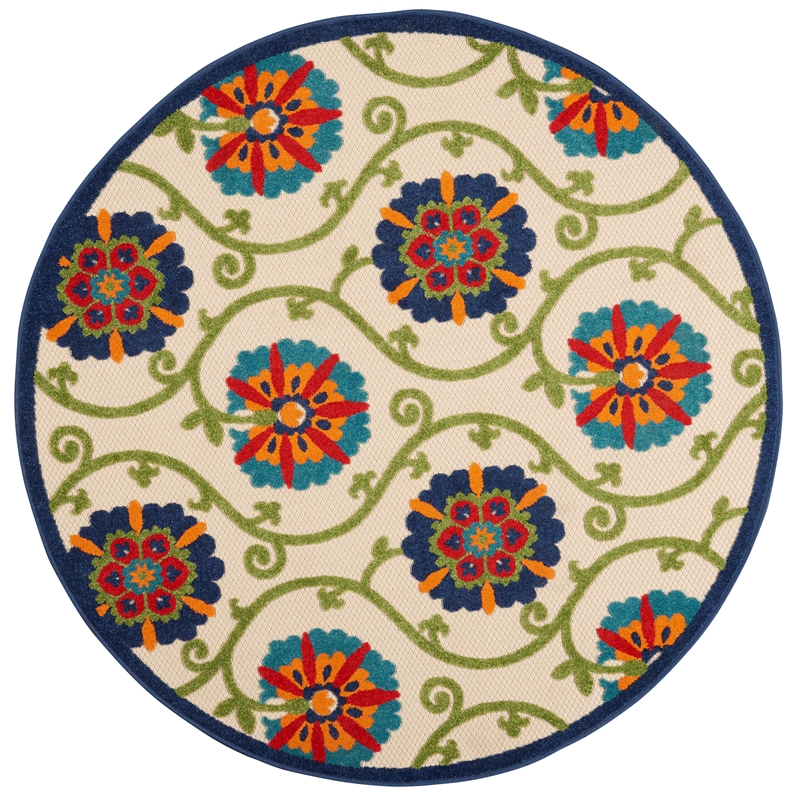 Nourison Aloha 4' x ROUND Blue/Multicolor Outdoor Indoor/Outdoor Rug