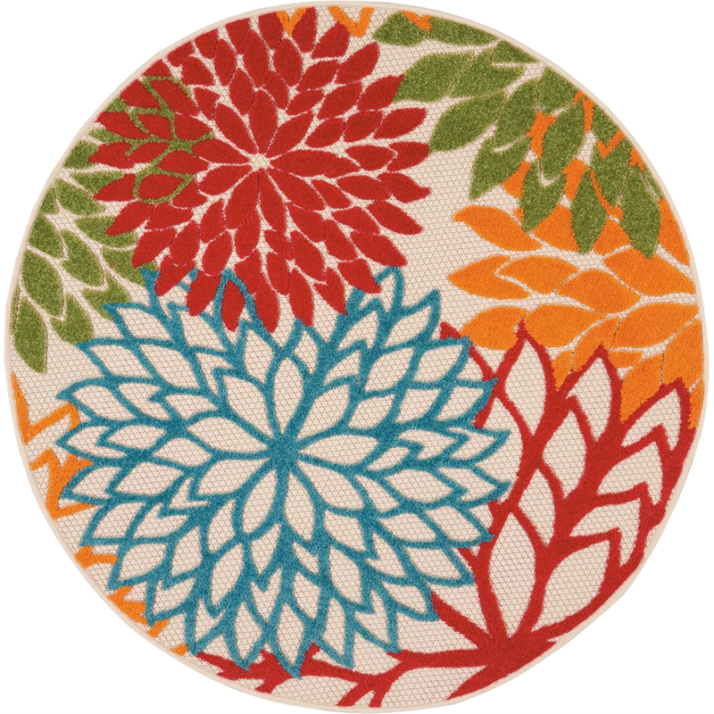 Nourison Aloha 4' x Round Green Fabric Tropical Area Rug (4' Round)