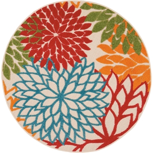 Nourison Aloha 4' x Round Green Fabric Tropical Area Rug (4' Round)