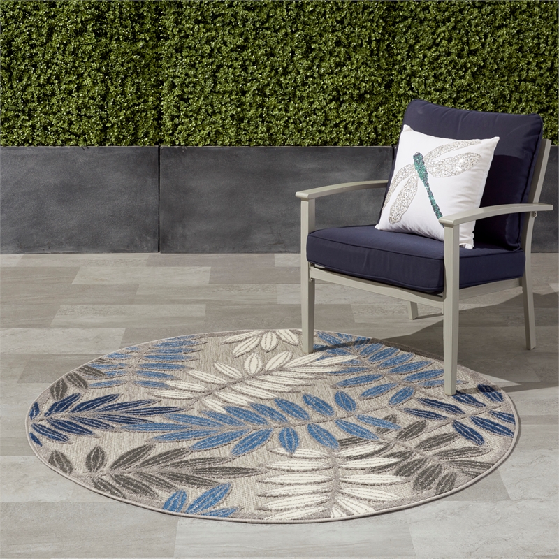 Nourison Aloha 4' x ROUND Gray/Blue Outdoor Indoor/Outdoor Rug