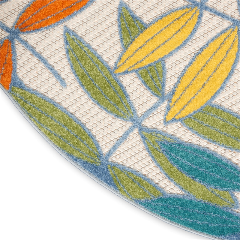 Nourison Aloha 4' x Round Ivory Multicolor Fabric Tropical Area Rug (4' Round)