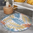 Nourison Aloha 4' x Round Ivory Multicolor Fabric Tropical Area Rug (4' Round)