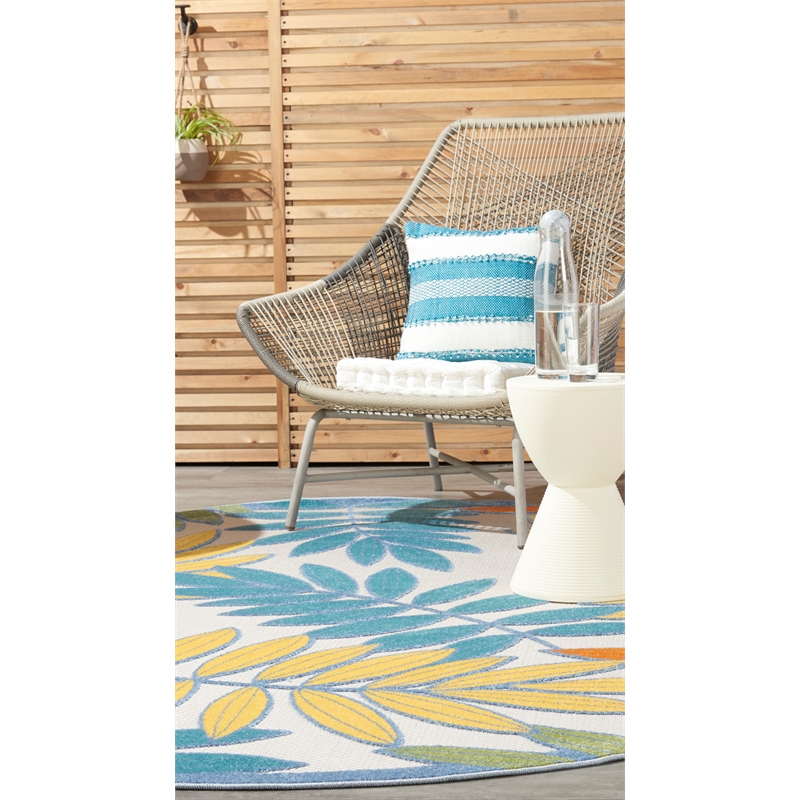 Nourison Aloha 4' x Round Ivory Multicolor Fabric Tropical Area Rug (4' Round)