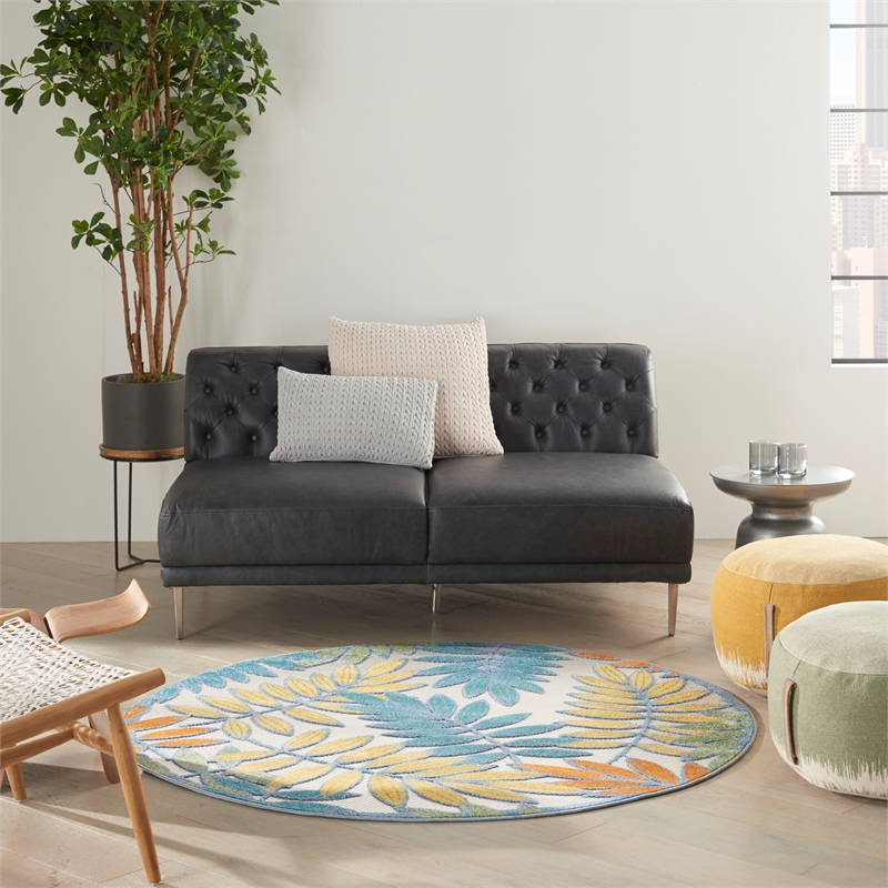 Nourison Aloha 4' x Round Ivory Multicolor Fabric Tropical Area Rug (4' Round)