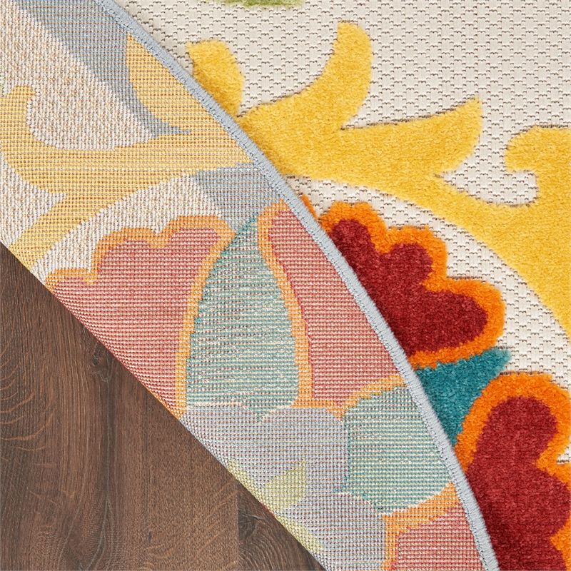 Nourison Aloha 4' x Round Ivory Multicolor Fabric Farmhouse Area Rug (4' Round)