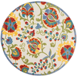 Nourison Aloha 4' x Round Ivory Multicolor Fabric Farmhouse Area Rug (4' Round)