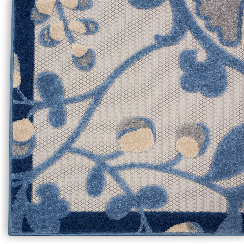 Nourison Aloha 10' Runner Blue Gray Fabric Farmhouse Area Rug (10' Runner)