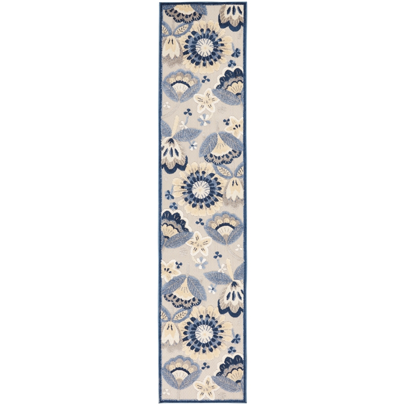 Nourison Aloha 10' Runner Blue Gray Fabric Farmhouse Area Rug (10' Runner)