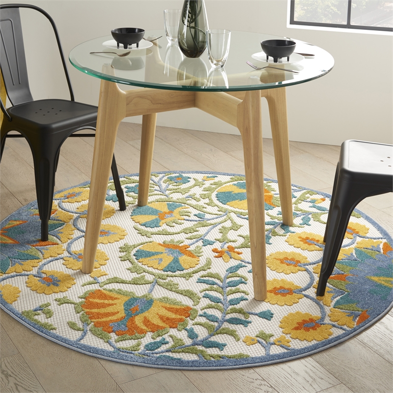 Nourison Aloha 4' x round Multicolor Outdoor Indoor/Outdoor Rug Polypropylene