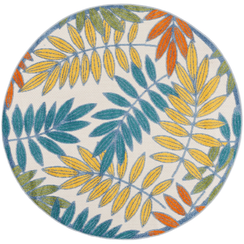 Nourison Aloha 5' x Round Ivory Multicolor Fabric Tropical Area Rug (5' Round)