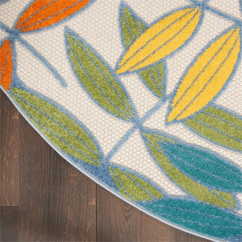 Nourison Aloha 5' x Round Ivory Multicolor Fabric Tropical Area Rug (5' Round)