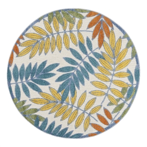 Nourison Aloha 5' x Round Ivory Multicolor Fabric Tropical Area Rug (5' Round)