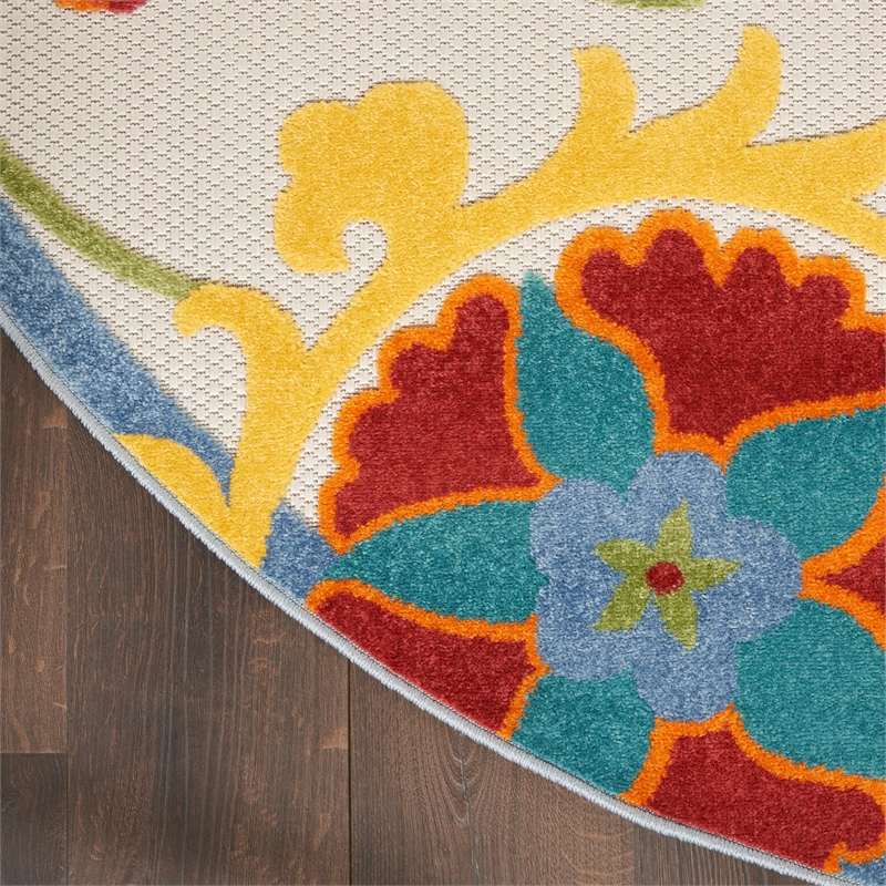 Nourison Aloha 5' x Round Ivory Multicolor Fabric Farmhouse Area Rug (5' Round)