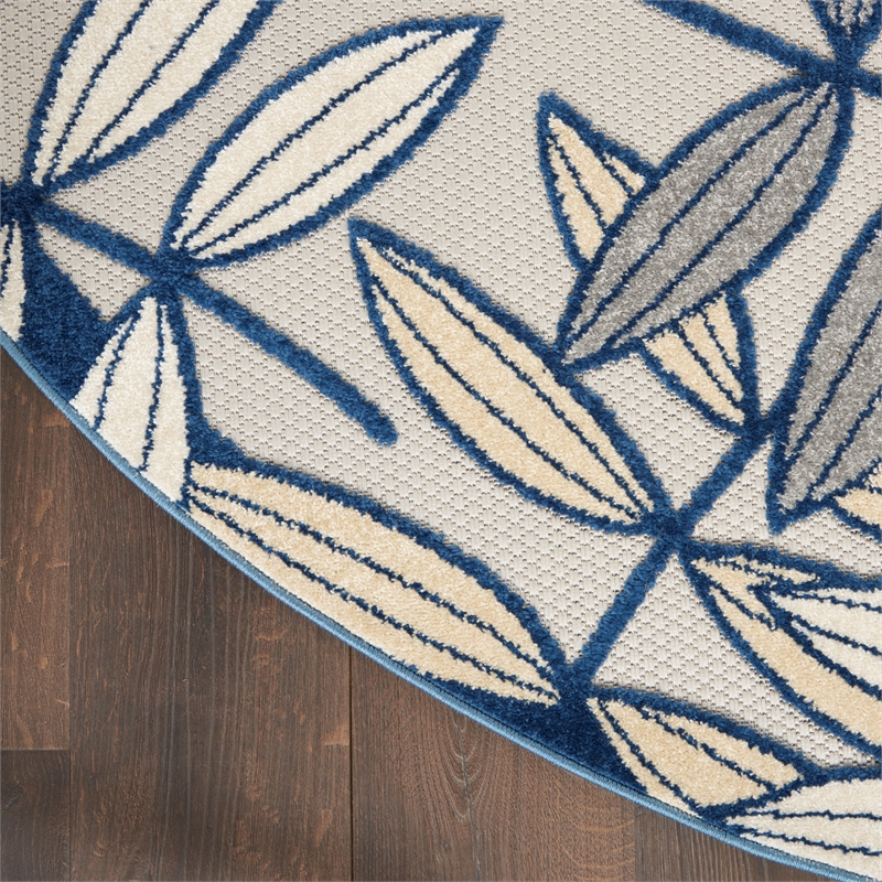 Nourison Aloha 5' x Round Ivory Navy Fabric Tropical Area Rug (5' Round)