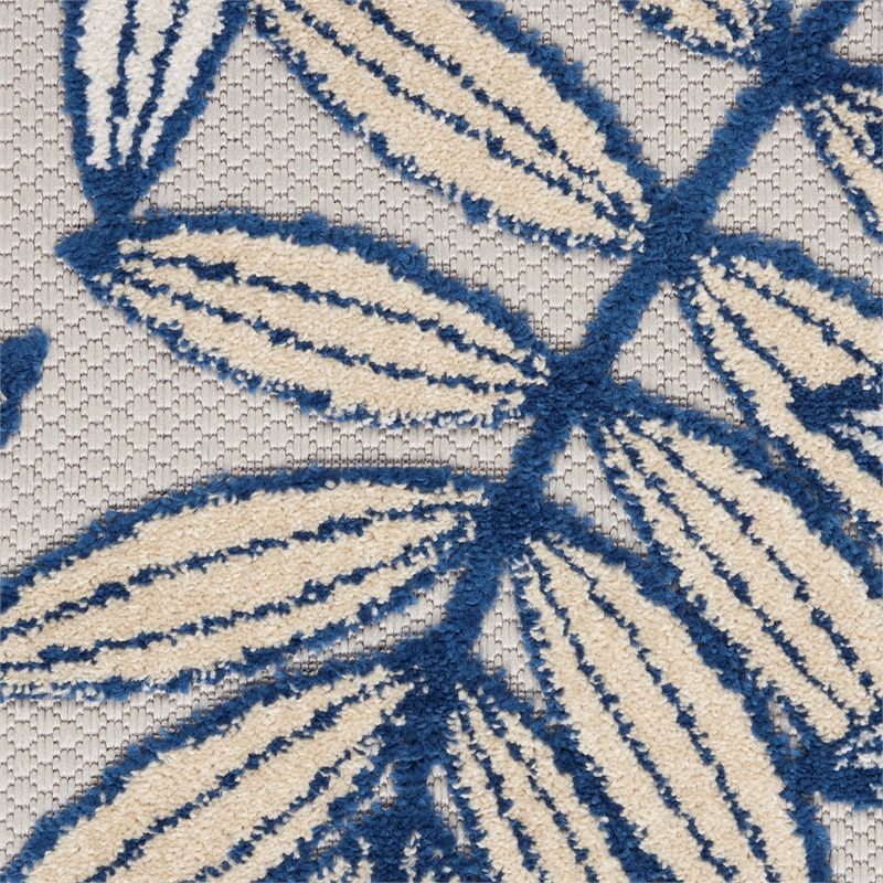 Nourison Aloha 5' x Round Ivory Navy Fabric Tropical Area Rug (5' Round)